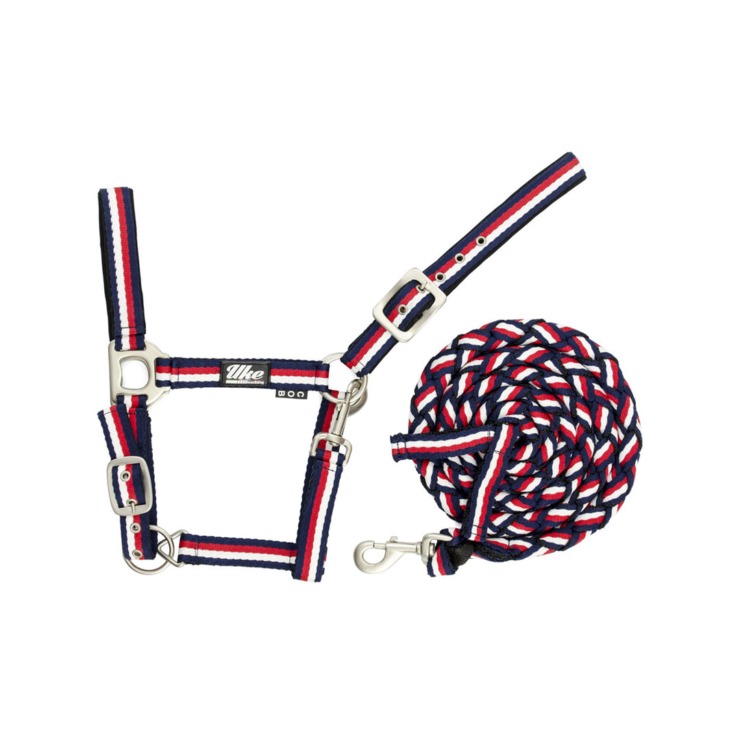 Supreme Tricolour Nylon Headcollar with Lead Rope - Navy/White/Red, front view