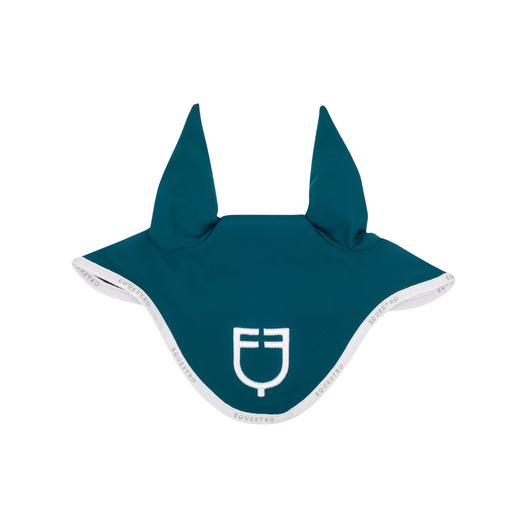 Equestro Technical Fabric Logo Fly Veil - Petrol/White, front view