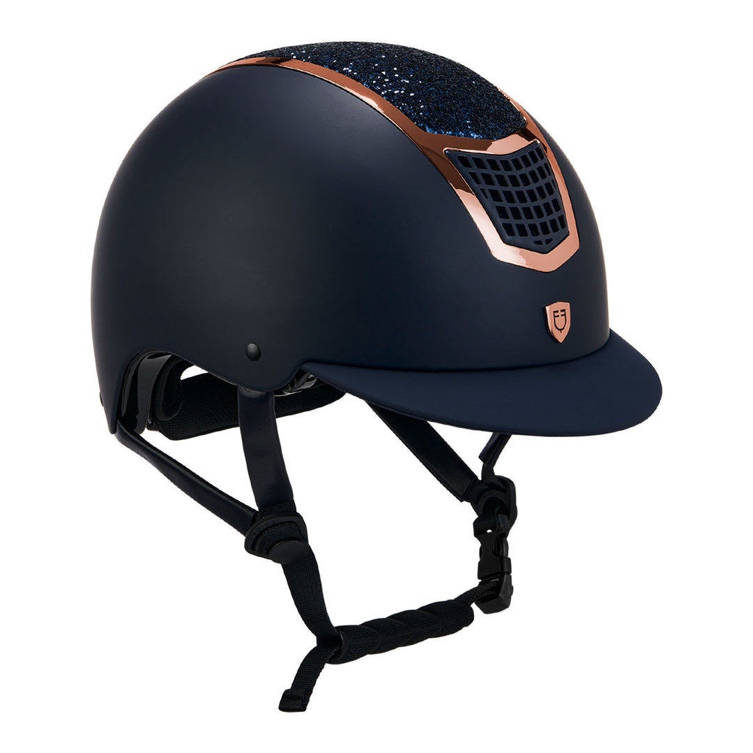 Equestro Rhinestone Riding Hat - Navy/Rose Gold, front view
