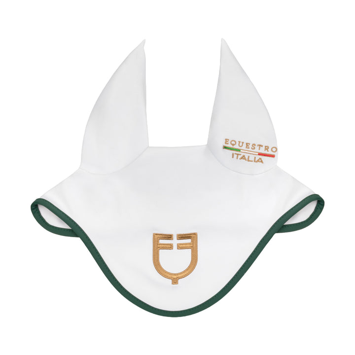 Equestro X FISE 100 Fly Veil - White/Deep Sage Green, front view