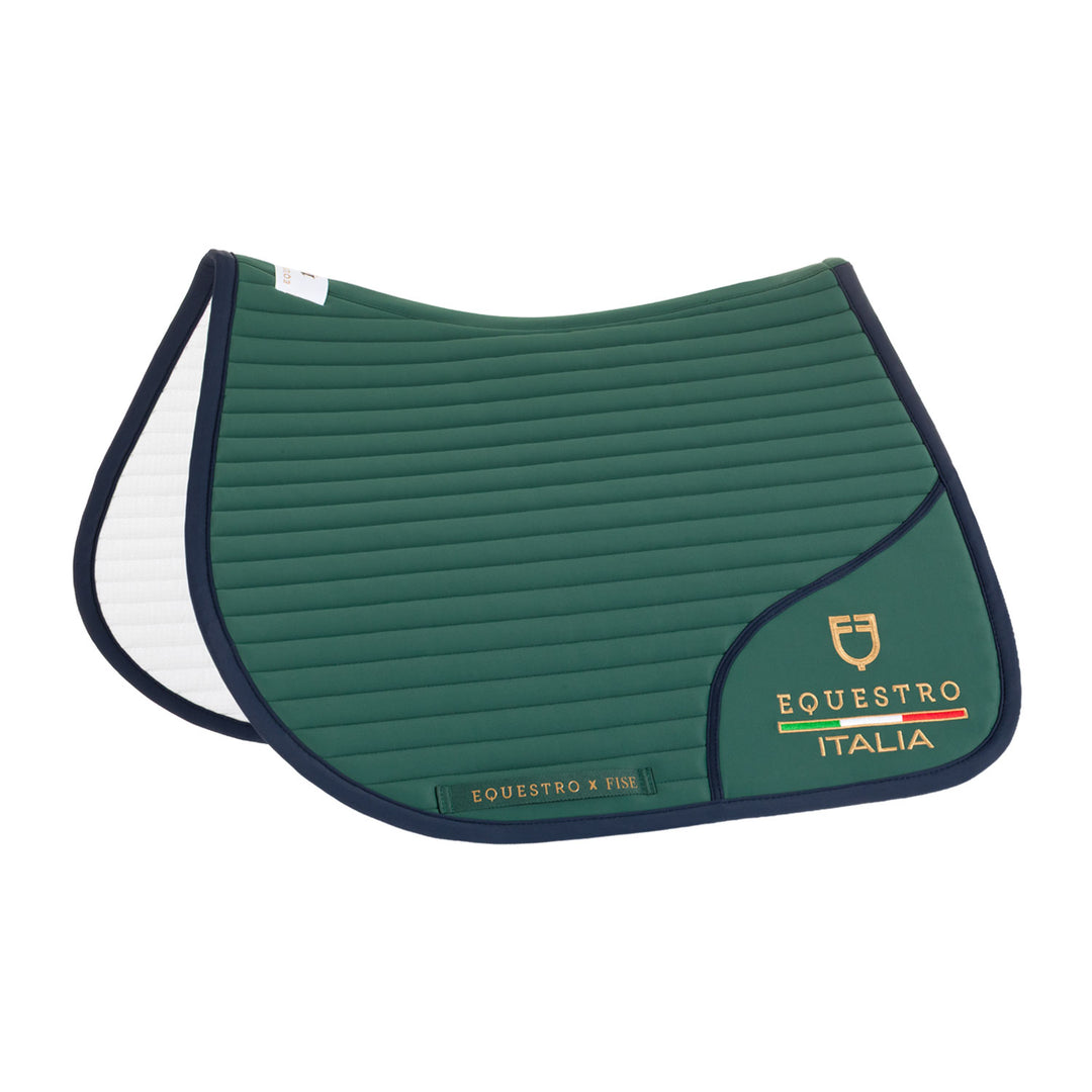 Equestro X FISE 100 Horizontal Quilted Jump Saddle Pad - Deep Sage Green/Blue Forest, front view