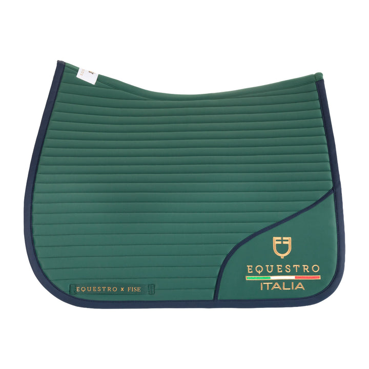 Equestro X FISE 100 Dressage Saddle Pad with Embroidered Logo - Deep Sage Green/Blue Forest, view 2